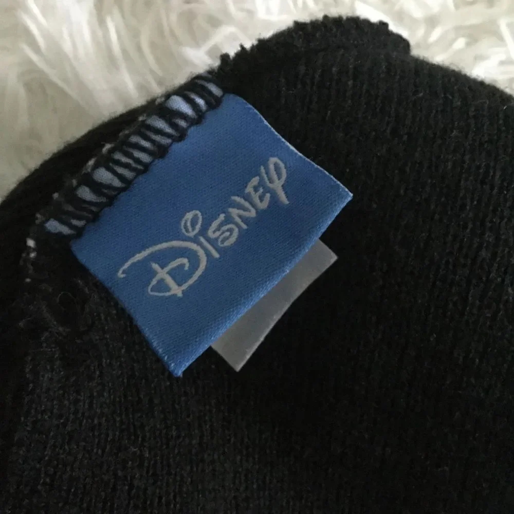 Disney Frozen Girl’s Black Blue Stripe Knit Pom Pom Beanie Winter Hat OS